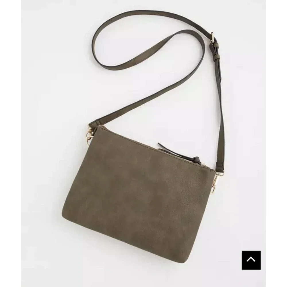 Torrid Olive‎ Green Faux Leather Perforated Crossbody Bag Adjustable Strap - Picture 3 of 8